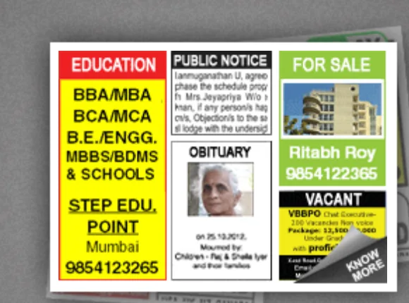 Classified display ads with colour, logos and photos